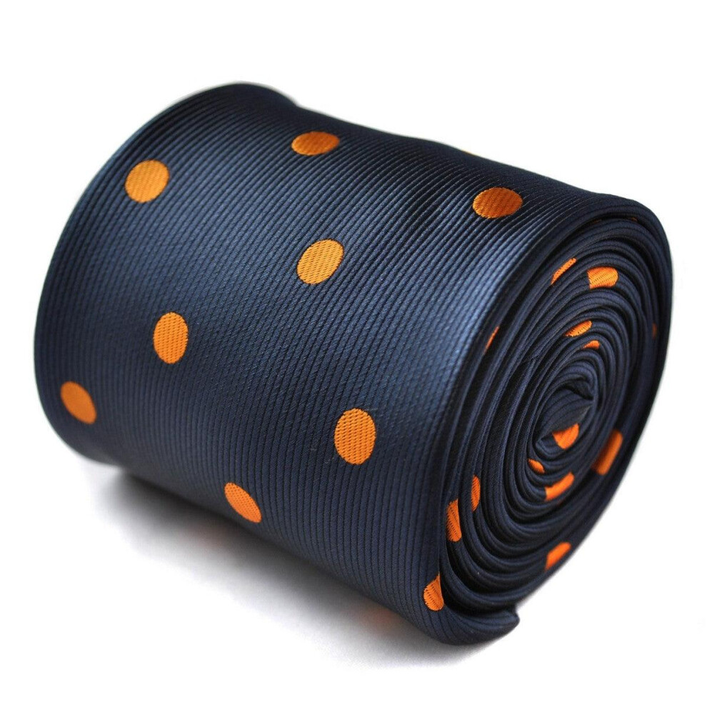 navy tie with orange polka spots