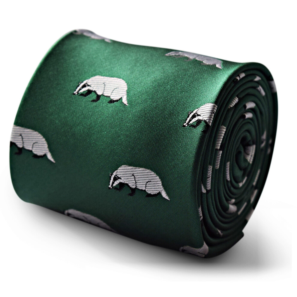 green tie with badger design