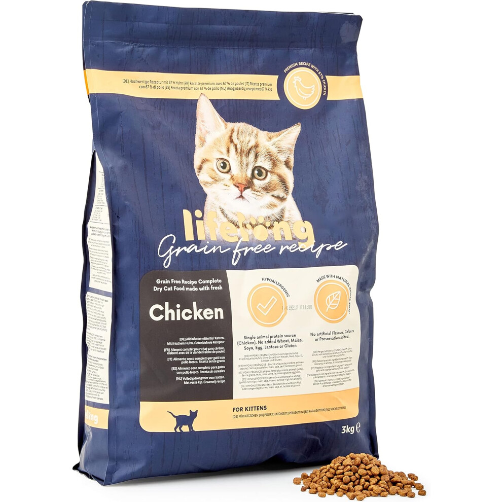 (Lifelong - Grainfree Recipe Dry Cat Food (Kitten) with Fresh Chicken - 3kg) Amazon Brand - Lifelong - Grainfree Recipe Dry Cat Food (Kitten) with Fre