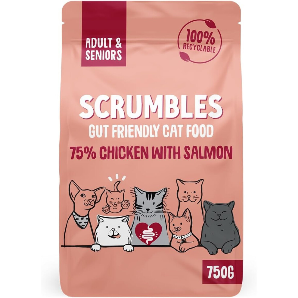 (Scrumbles All Natural Dry Cat Food With 75% Chicken and Fresh Salmon, High Protein Food for Adults And Seniors, 750 g) Scrumbles All Natural Dry Cat