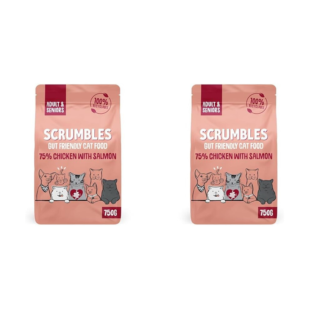 (Scrumbles All Natural Dry Cat Food With 75% Chicken and Fresh Salmon, High Protein Food for Adults And Seniors, 750 g (P) Scrumbles All Natural Dry C