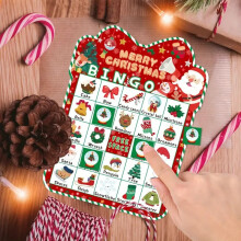 (Red) 24 Festive Christmas Bingo Game Cards - Fun Holiday Entertainment for Family and Friends
