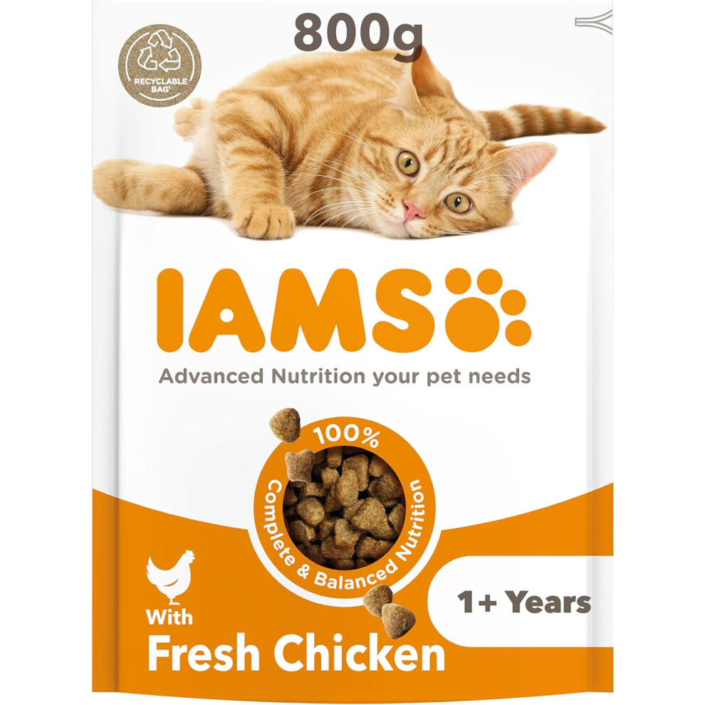 (Chicken, 800 g (Pack of 1)) IAMS Complete Dry Cat Food for Adult