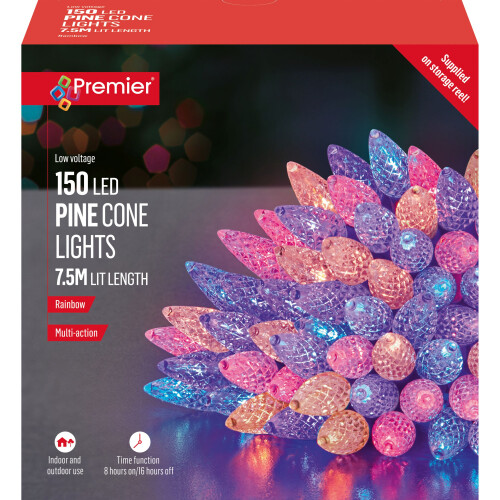 Pine Cone String Lights 150 Rainbow Coloured LEDs Multi Action 7.5M 1