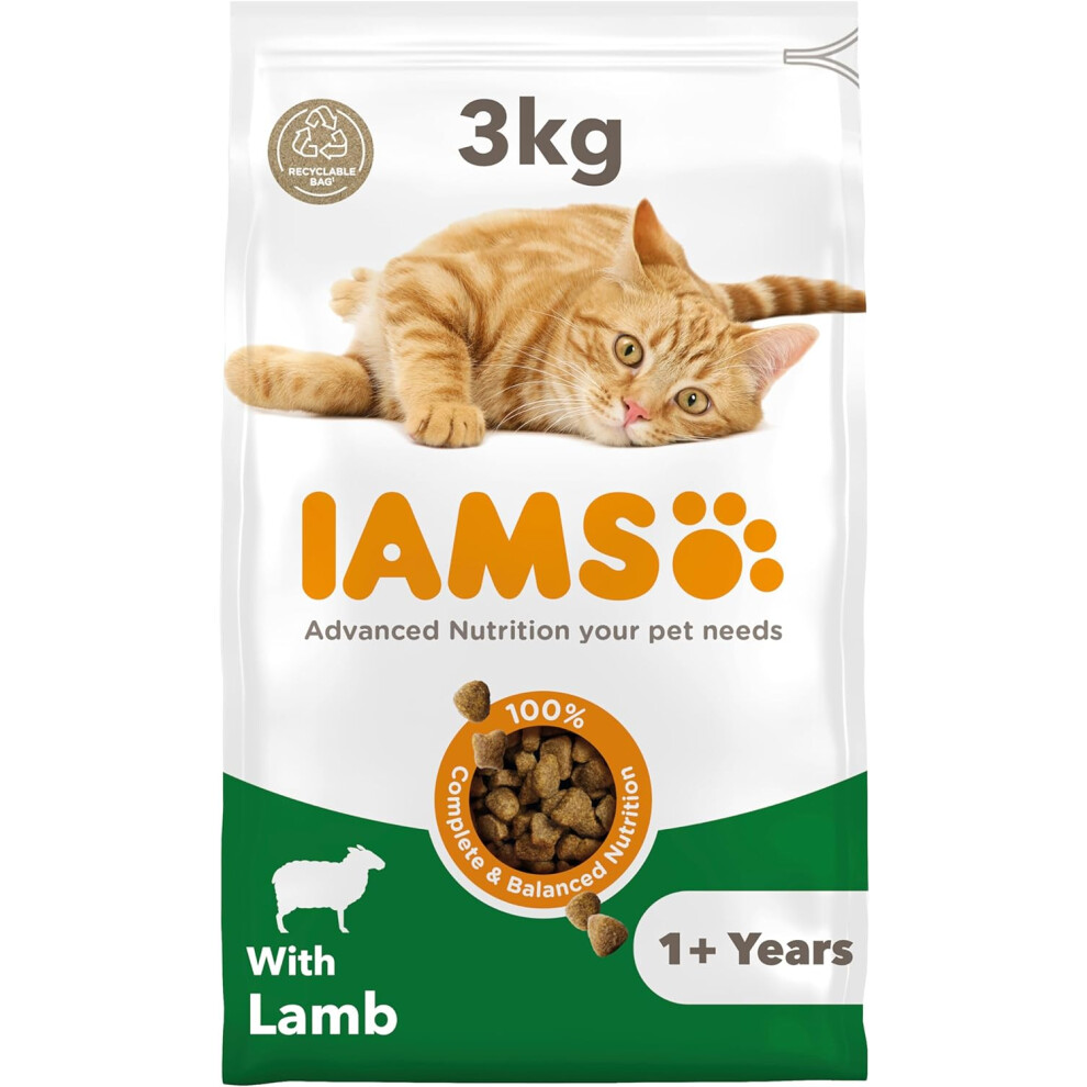 (Lamb, 3 kg (Pack of 1)) IAMS Complete Dry Cat Food for Adult