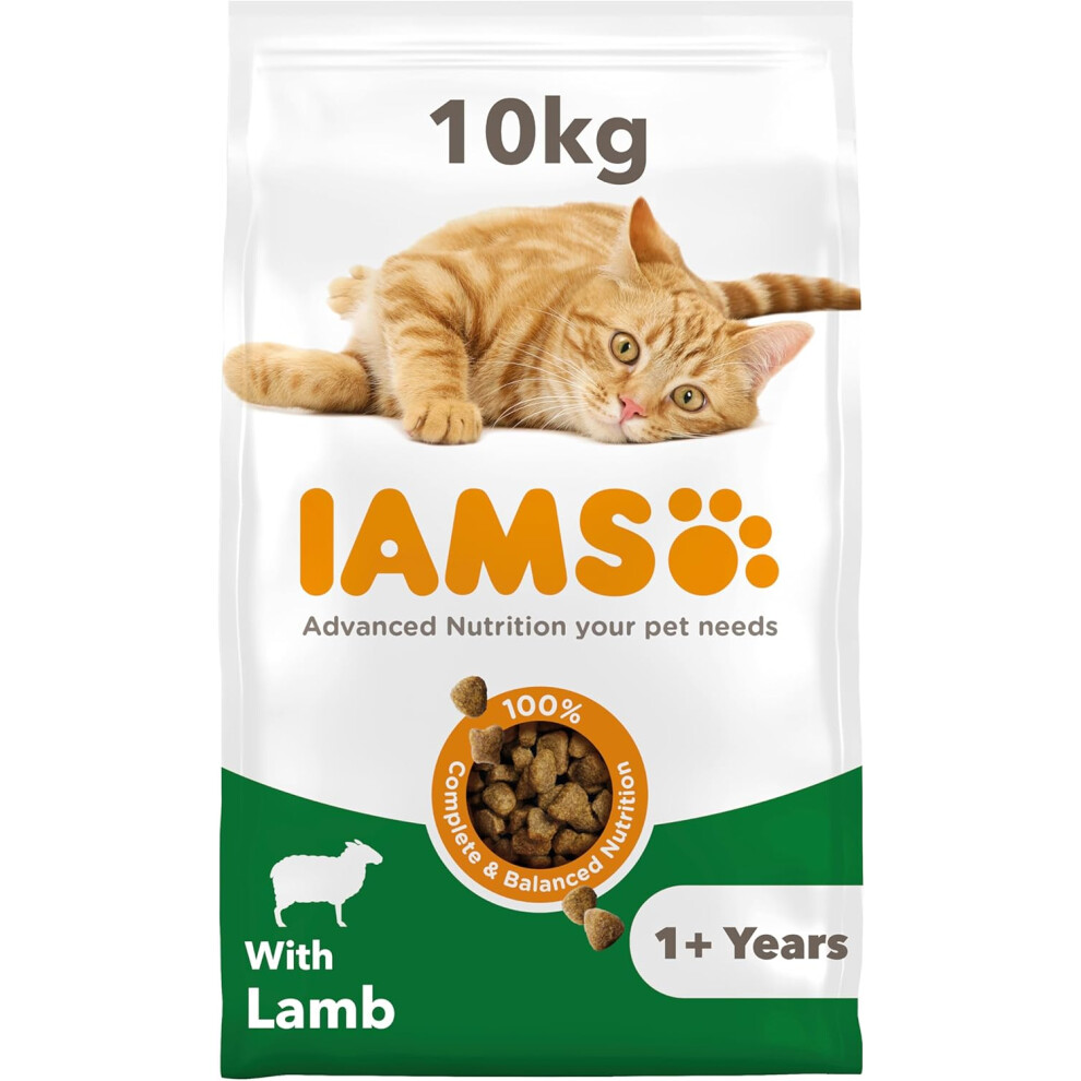 (Lamb, 10 kg (Pack of 1)) IAMS Complete Dry Cat Food for Adult