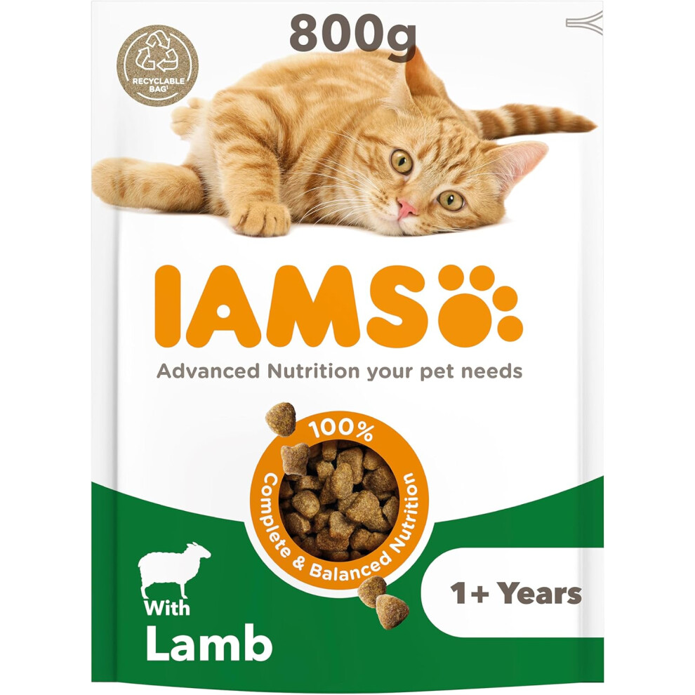 (Lamb, 800 g (Pack of 1)) IAMS Complete Dry Cat Food for Adult