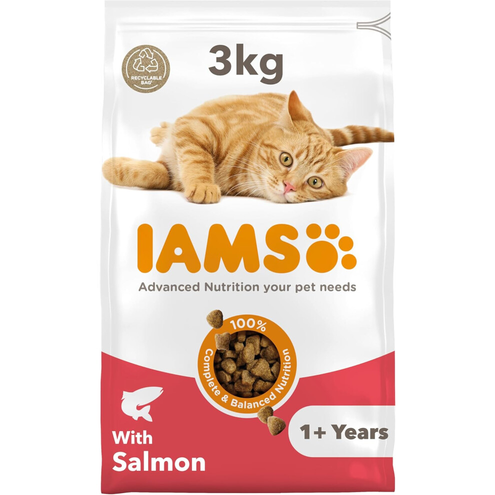 (Salmon, 800 g (Pack of 1)) IAMS Complete Dry Cat Food for Adult