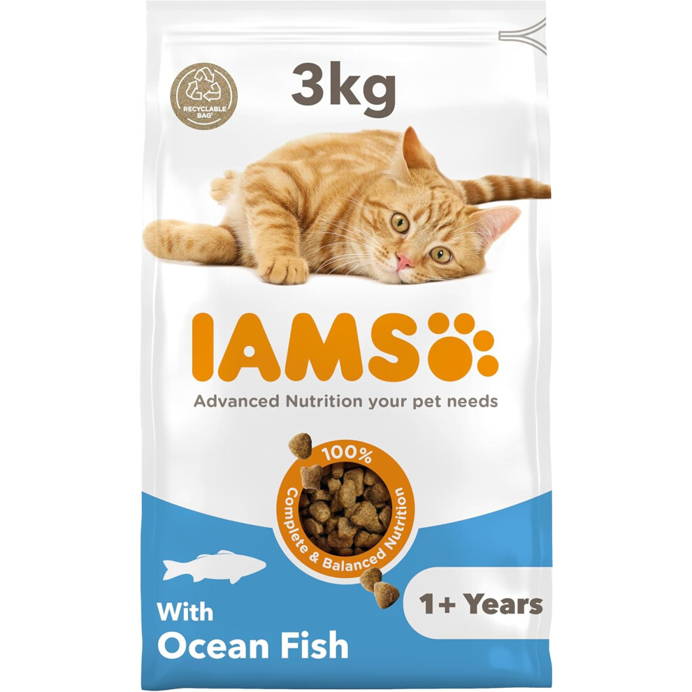 (Seafood, 3 kg (Pack of 1)) IAMS Complete Dry Cat Food for Adult