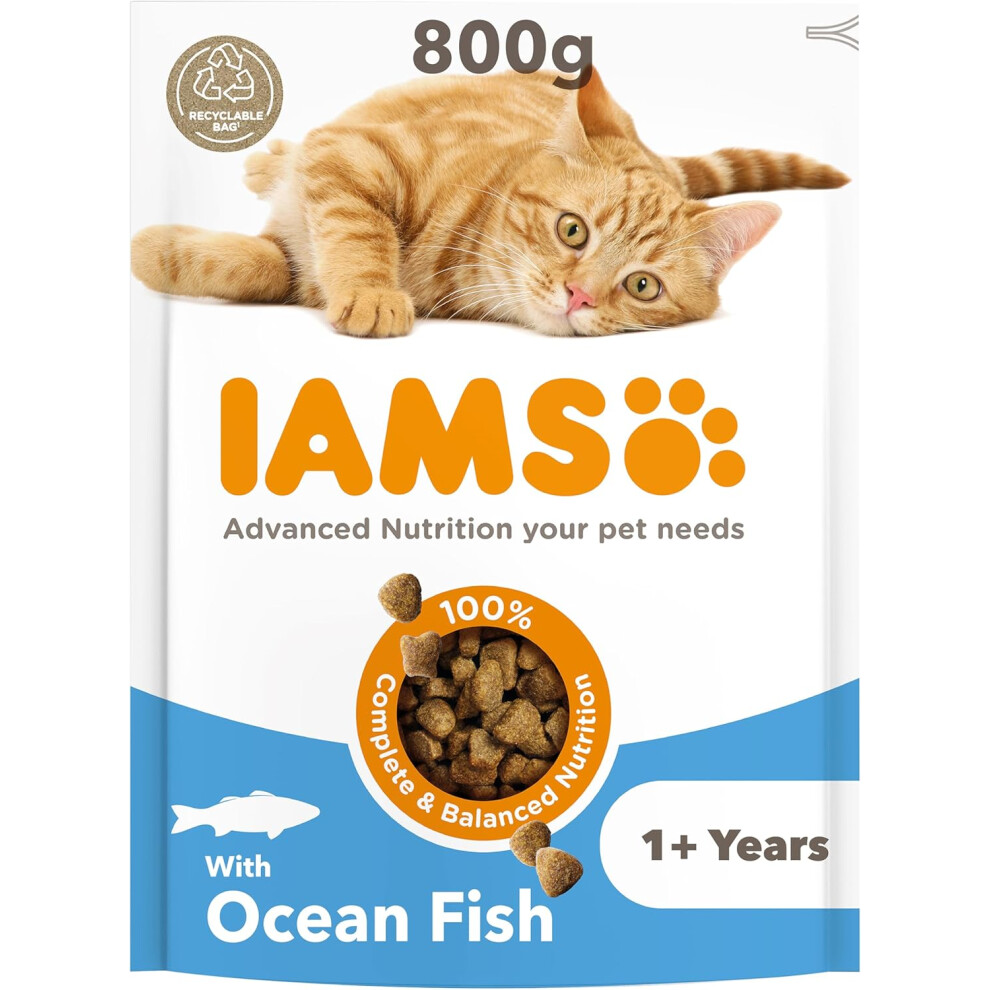 (Seafood, 800 g (Pack of 1)) IAMS Complete Dry Cat Food for Adult