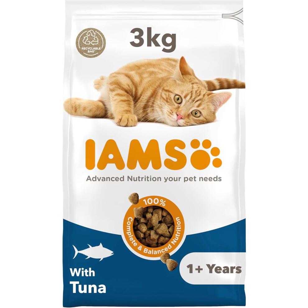 (Tuna, 3 kg (Pack of 1)) IAMS Complete Dry Cat Food for Adult