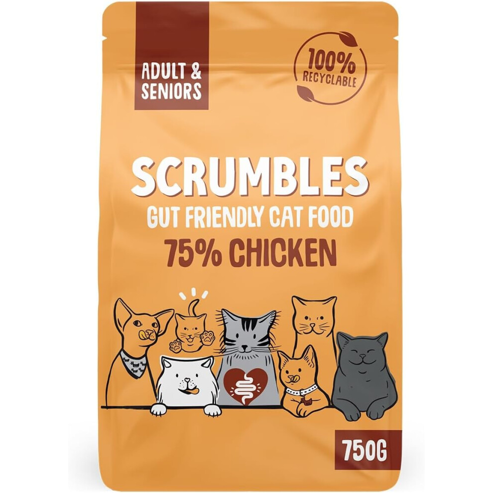 (Scrumbles Adult and Senior Cats Dry Food, 750g) Scrumbles All Natural Dry Cat Food with 75% Chicken, High Protein Food For Adults And Seniors, 2.5Kg,