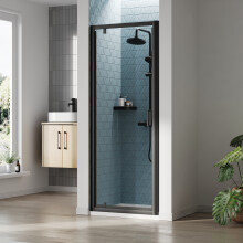 Ruwa 6mm Toughened Safety Glass Reversible Pivot Shower Door - 1900 x 760mm - Matt Black - Balterley