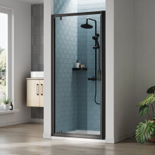 Ruwa 6mm Toughened Safety Glass Reversible Pivot Shower Door - 1900 x 900mm - Matt Black - Balterley