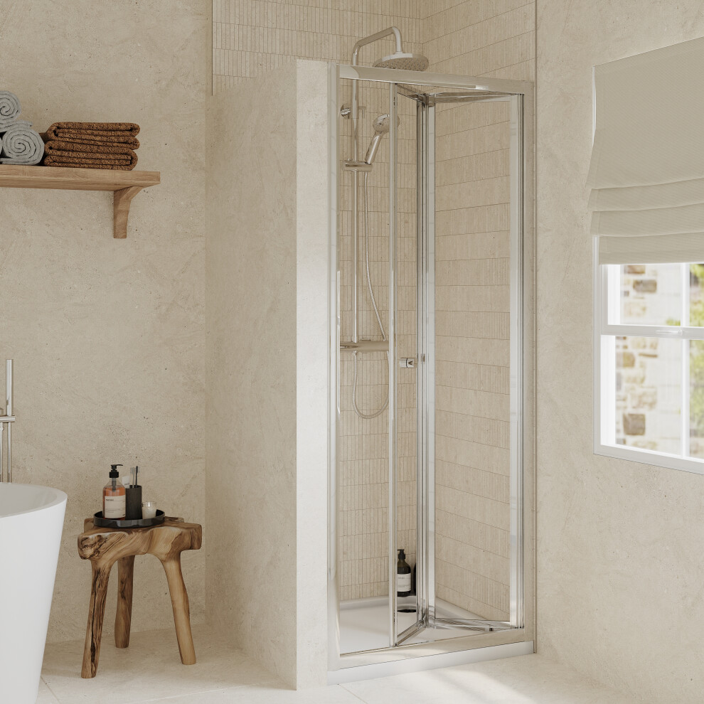 Ruwa 4mm Toughened Safety Glass Bi-Fold Shower Door - 1900 x 760mm - Chrome - Balterley