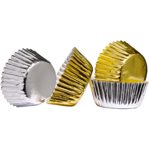 Premier Housewares Mini Cupcake Cases Silver/Gold 100pcs Paper/Foil Coated