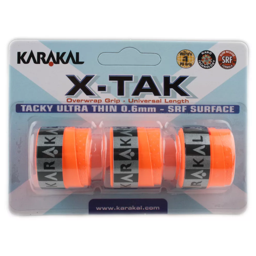 (Orange) 3x Karakal XTAK Overgrip 0.6mm For Tennis Badminton Squash Racketball