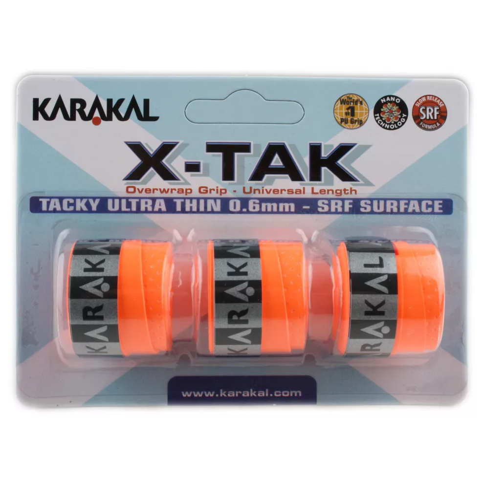 Karakal (Orange) 3X Xtak Overgrip 0.6Mm For Tennis Badminton Squash Racketball Orange