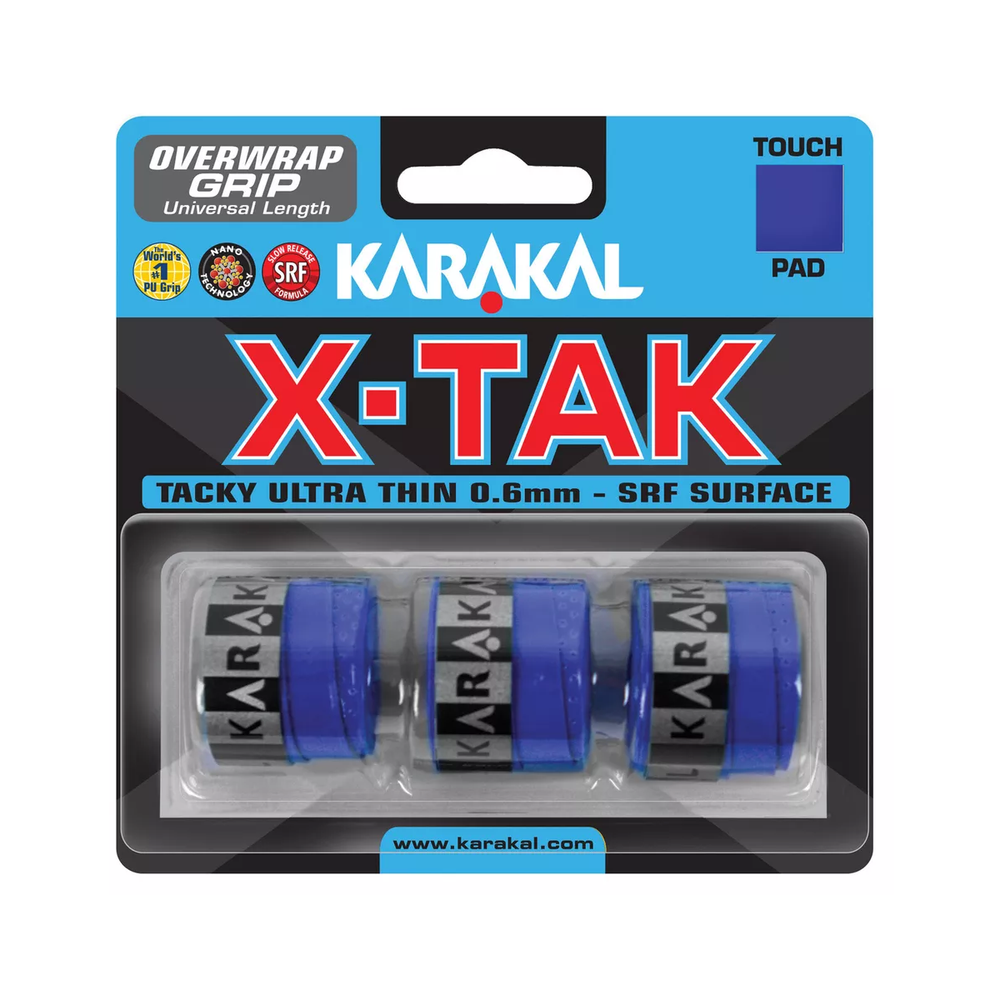 (Blue) 3x Karakal XTAK Overgrip 0.6mm For Tennis Badminton Squash Racketball