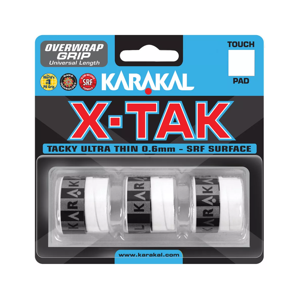 Karakal (White) 3X Xtak Overgrip 0.6Mm For Tennis Badminton Squash Racketball White