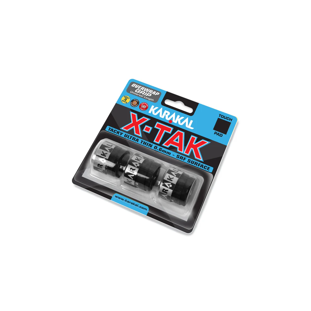 Karakal (Black) 3X Xtak Overgrip 0.6Mm For Tennis Badminton Squash Racketball Black