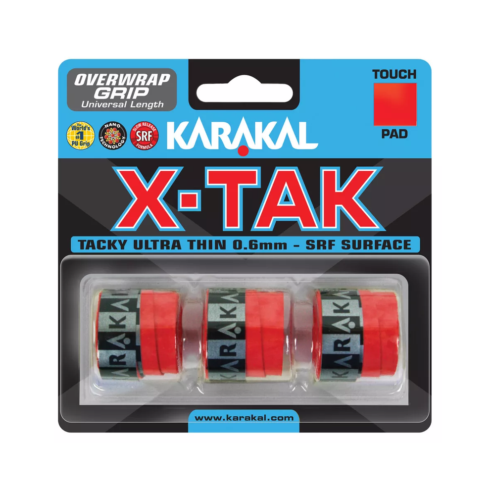 (Red) 3x Karakal XTAK Overgrip 0.6mm For Tennis Badminton Squash Racketball