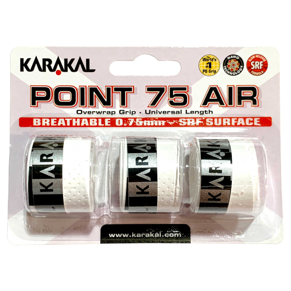 (White) 3x Karakal Point 75 Air Overwrap Grip Anti Slip Racquet Protector