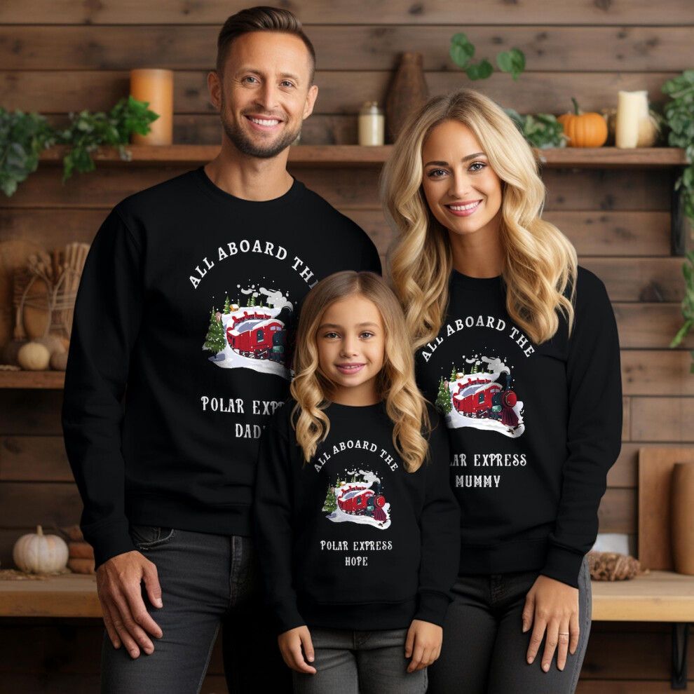 (Black, Ladies XL) Family Polar Express Christmas Jumpers - Custom Name Christmas Sweater for Mum, Dad, Kids - Festive Holiday Matching Family Outfit