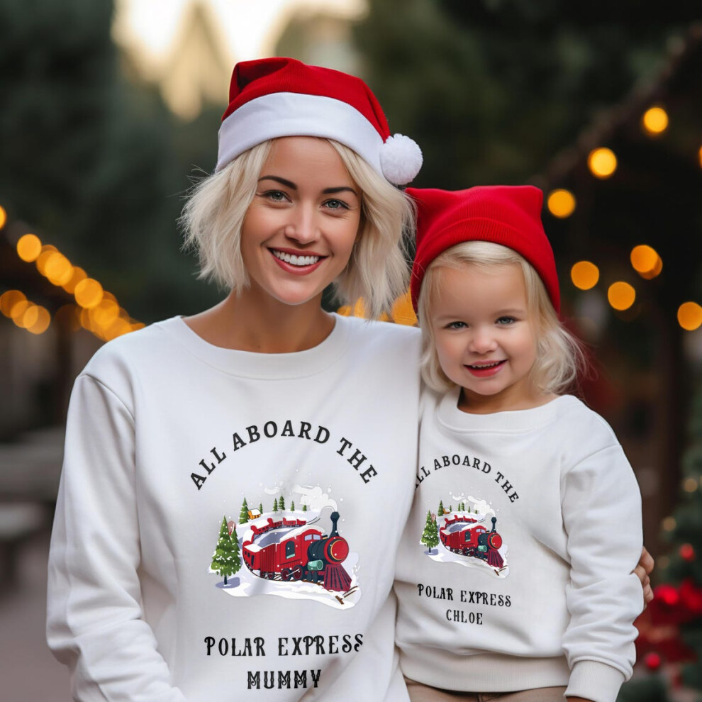 (White, Ladies XL) Family Polar Express Christmas Jumpers - Custom Name Christmas Sweater for Mum, Dad, Kids - Festive Holiday Matching Family Outfit-image-OPC-PFHJRD6-NEW
