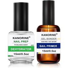 (?Primer&Dehydrator) Kanorine Gel Nail Polish Base Coat and Top Coat Set, 2×10ml Shine Finish and Long Lasting Soak-Off UV LED Nail Lamp