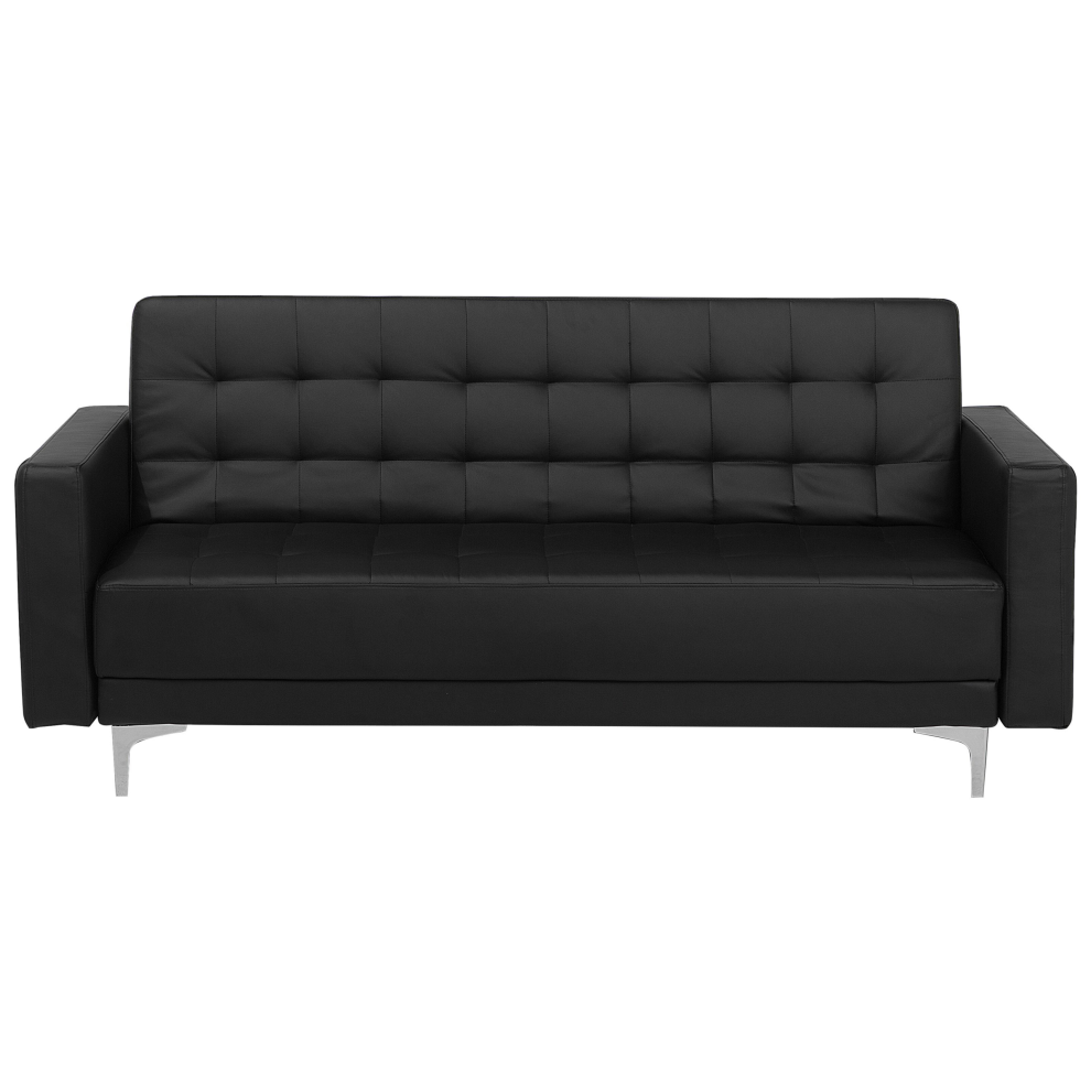 3 Seater Faux Leather Sofa Bed Black ABERDEEN