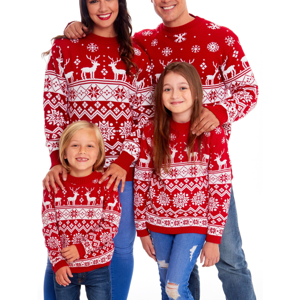(redmom, L) Youweixiong Family Matching Christmas Sweater Crew Neck Snowflakes Ugly Knitted Sweater Pullover for Men Women Kids-image-OPC-PFHQWFP-NEW