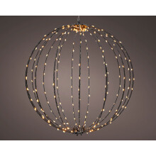 Black Metal Christmas Ball Frame Light LED Sphere Timer Warm 38cm