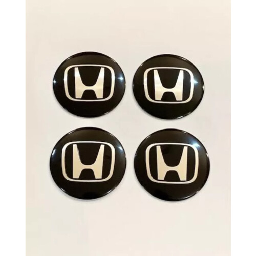 Set of 4 Honda Black Wheel Rim Center Caps Chrome Logo 56MM STICKERS