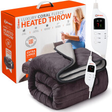 (XL, Grey - 200x130cm) Electric Heated Throw Blanket - Extra Large 200 x 130cm Digital Controller - Timer, 9 Heat Settings, Auto Shutoff - Machine Washable