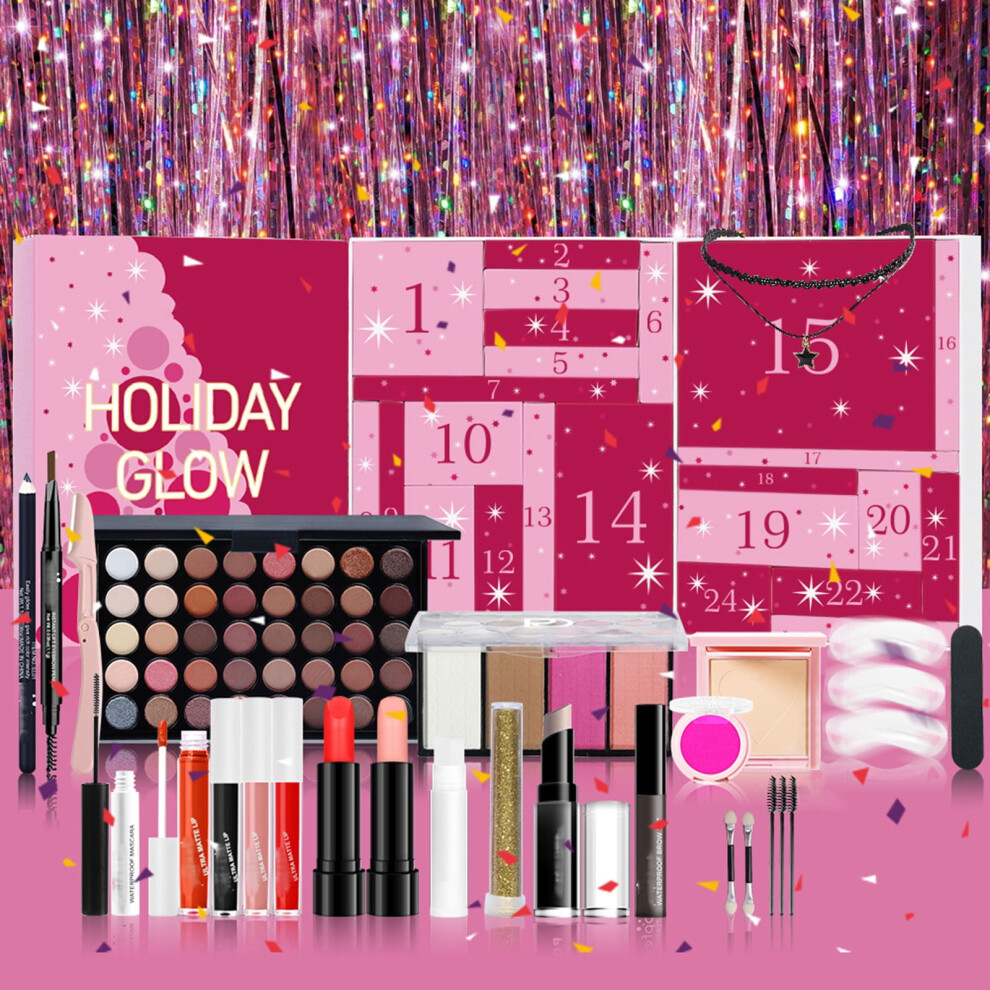 (22.5x18.5x5cm, Pink) Advent Calendar 2024 Beauty Holiday Calendar Makeup Set Countdown To Christmas 24 Days Make Up Calendar Beauty Countdown Set For Women Girls 10ML