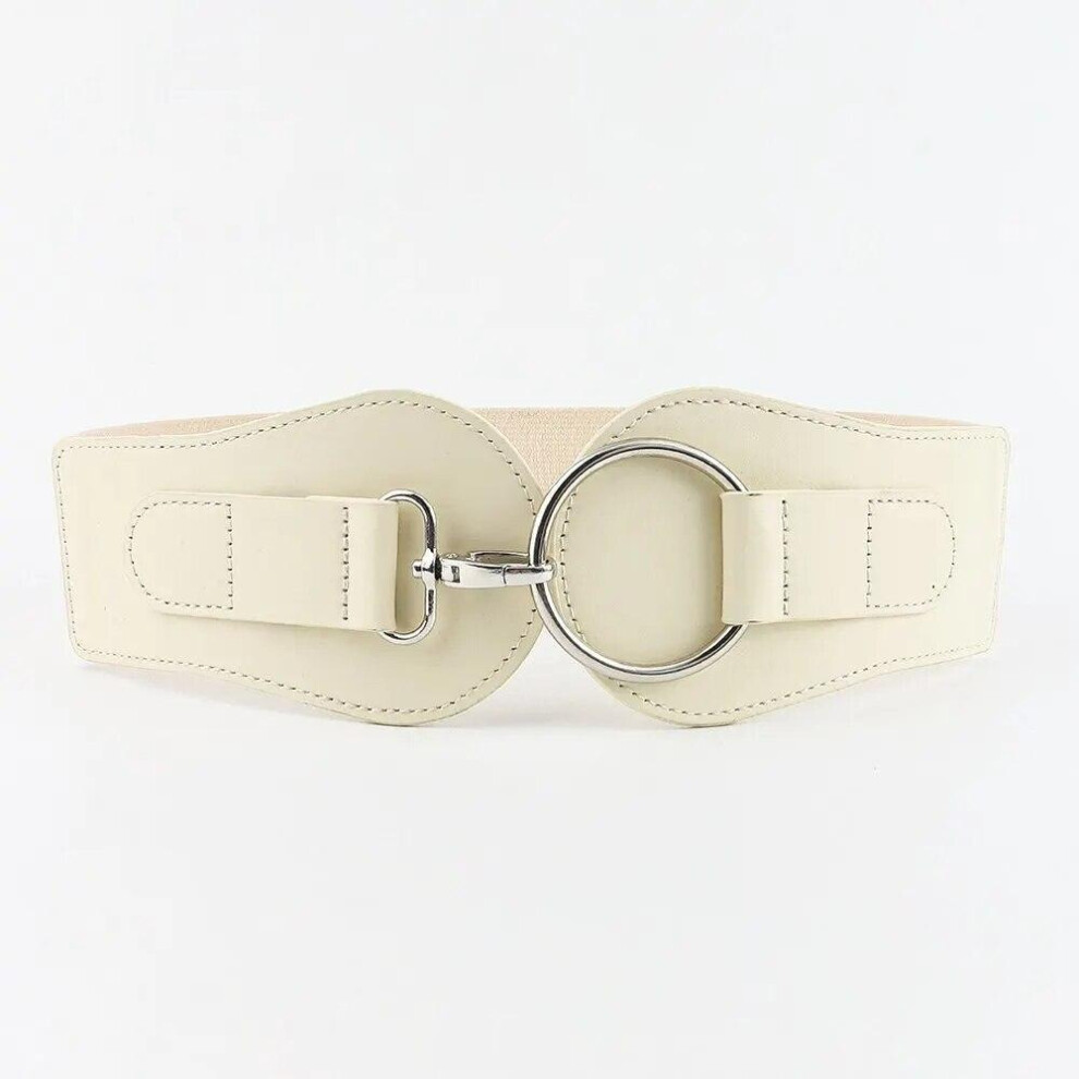 (White) 1 Piece Fashion Wowen&apos;s Waist Belt For Embellished Dress Wide Waist Belt Elastic Waistband