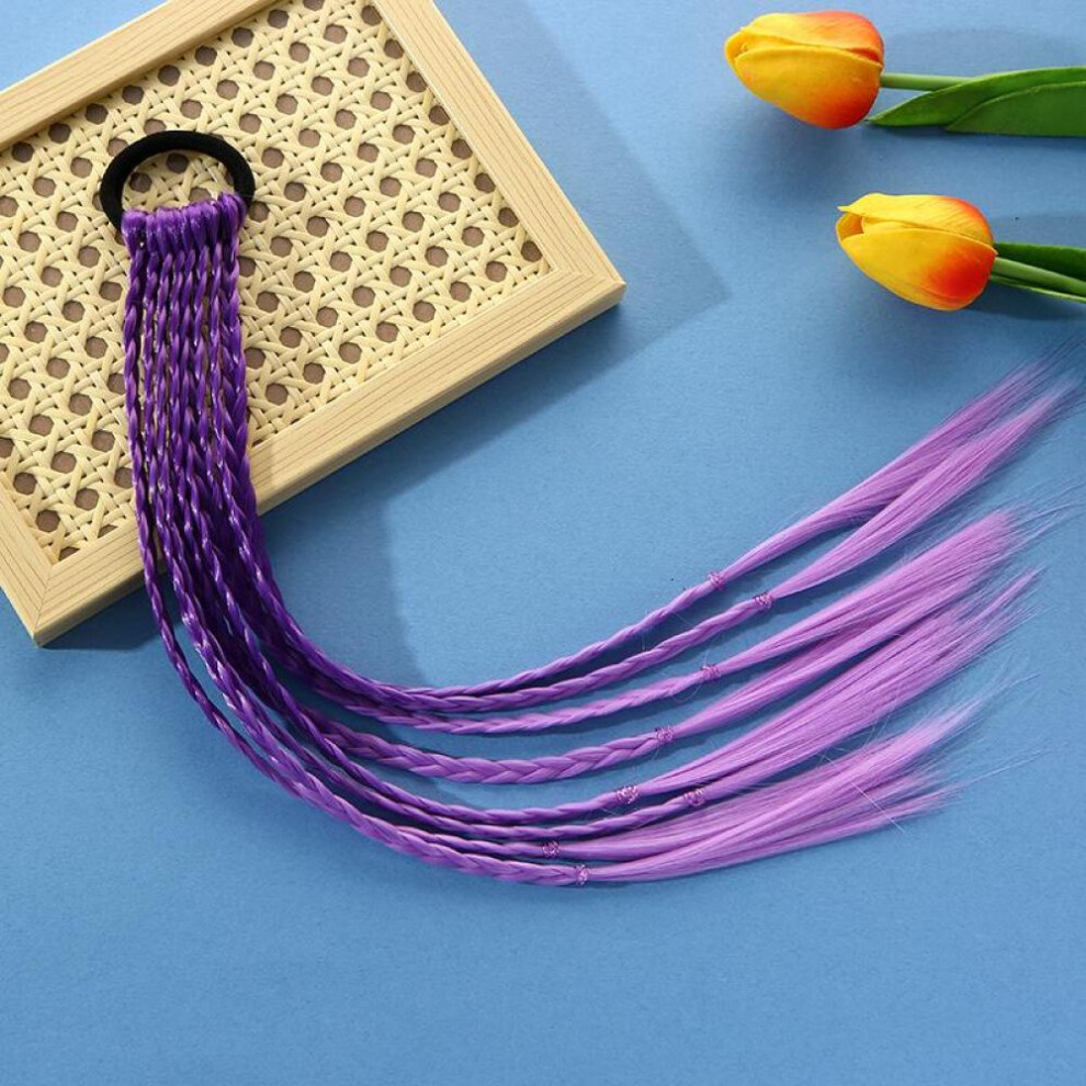 (Dark Purple) 1PCS Girls Colorful Wigs Ponytail Kids Hair Accessories Head Band Hair Ornament Headbands Rubber Bands Wig Braids