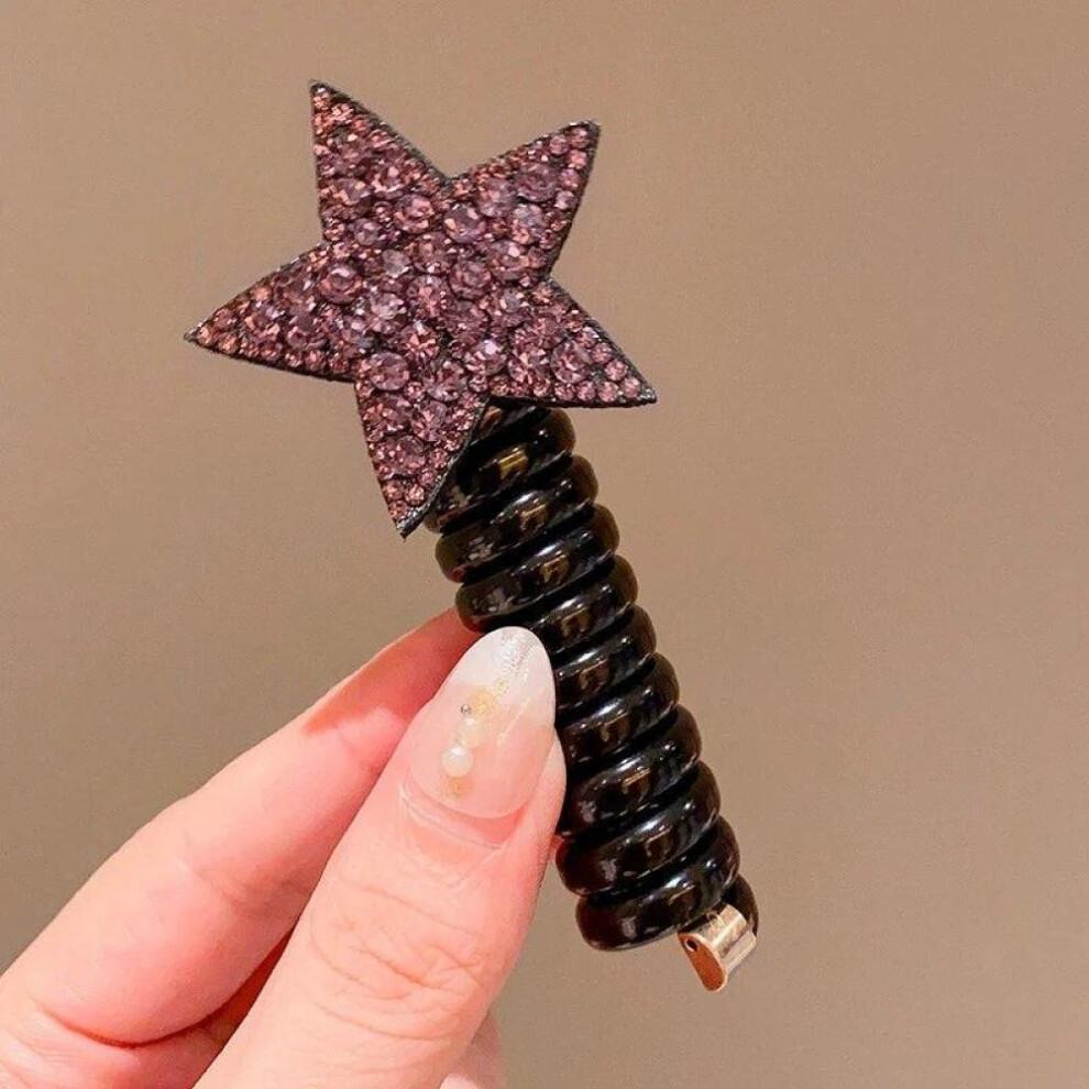 (Purple) 1Pcs Rhinestone Star Hair Tie Ponytail High Elastic Durable Scrunchies Hair Bands For Girl Hair Ropes Hair Accessories