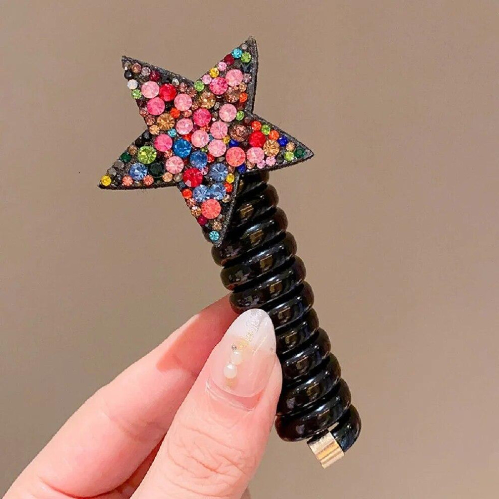 (Multicolor) 1Pcs Rhinestone Star Hair Tie Ponytail High Elastic Durable Scrunchies Hair Bands For Girl Hair Ropes Hair Accessories