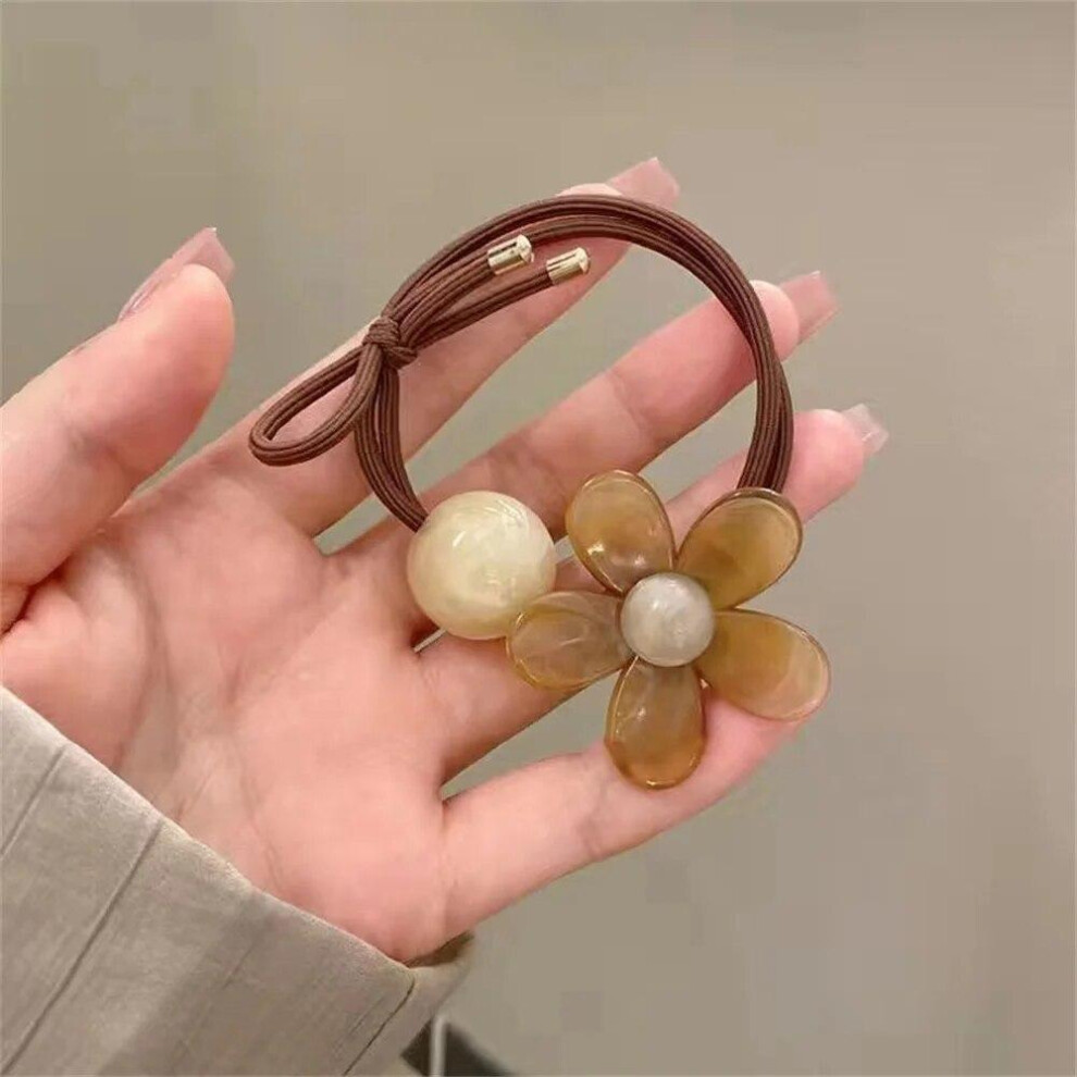 (Khaki) Flower Hair Rope Sweet Simple Style Acrylic Hair Tie For Women Ponytail Rubber Band Temperament Hair Accessories