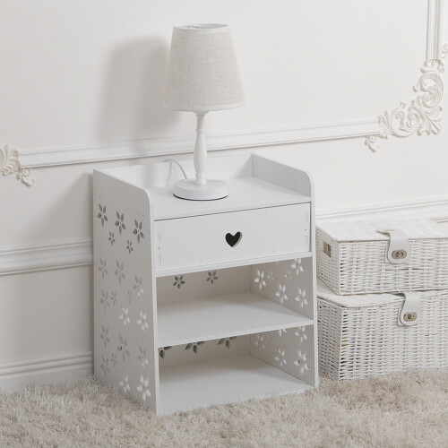 Living And Home (Flower) Bedroom Side Table Nightstand Storage Organizer with Drawer 2