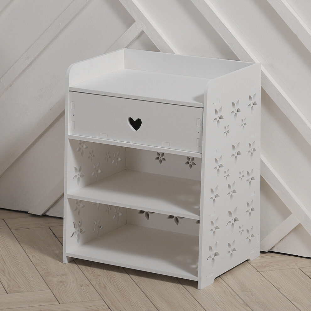 (Flower) Bedroom Side Table Nightstand Storage Organizer with Drawer