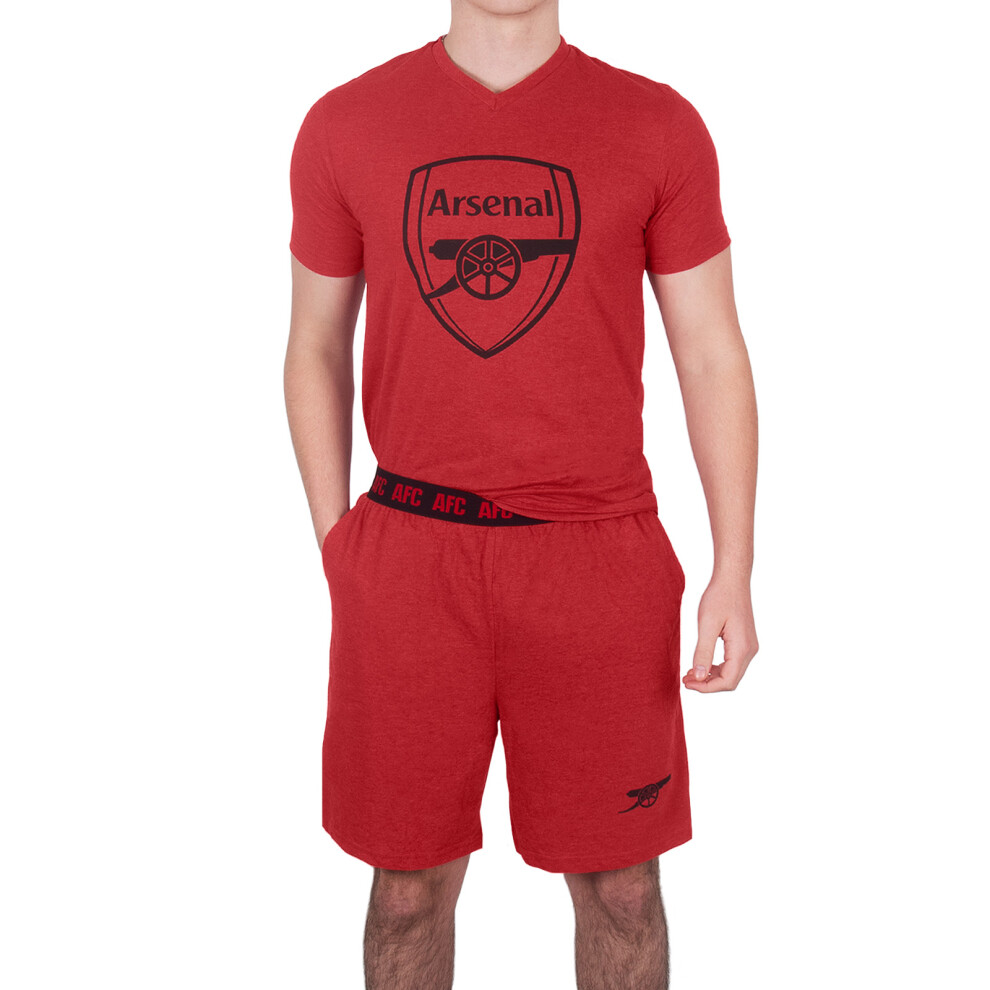 (Red Marl, Large) Arsenal FC Mens Pyjamas Short Loungewear OFFICIAL Football Gift