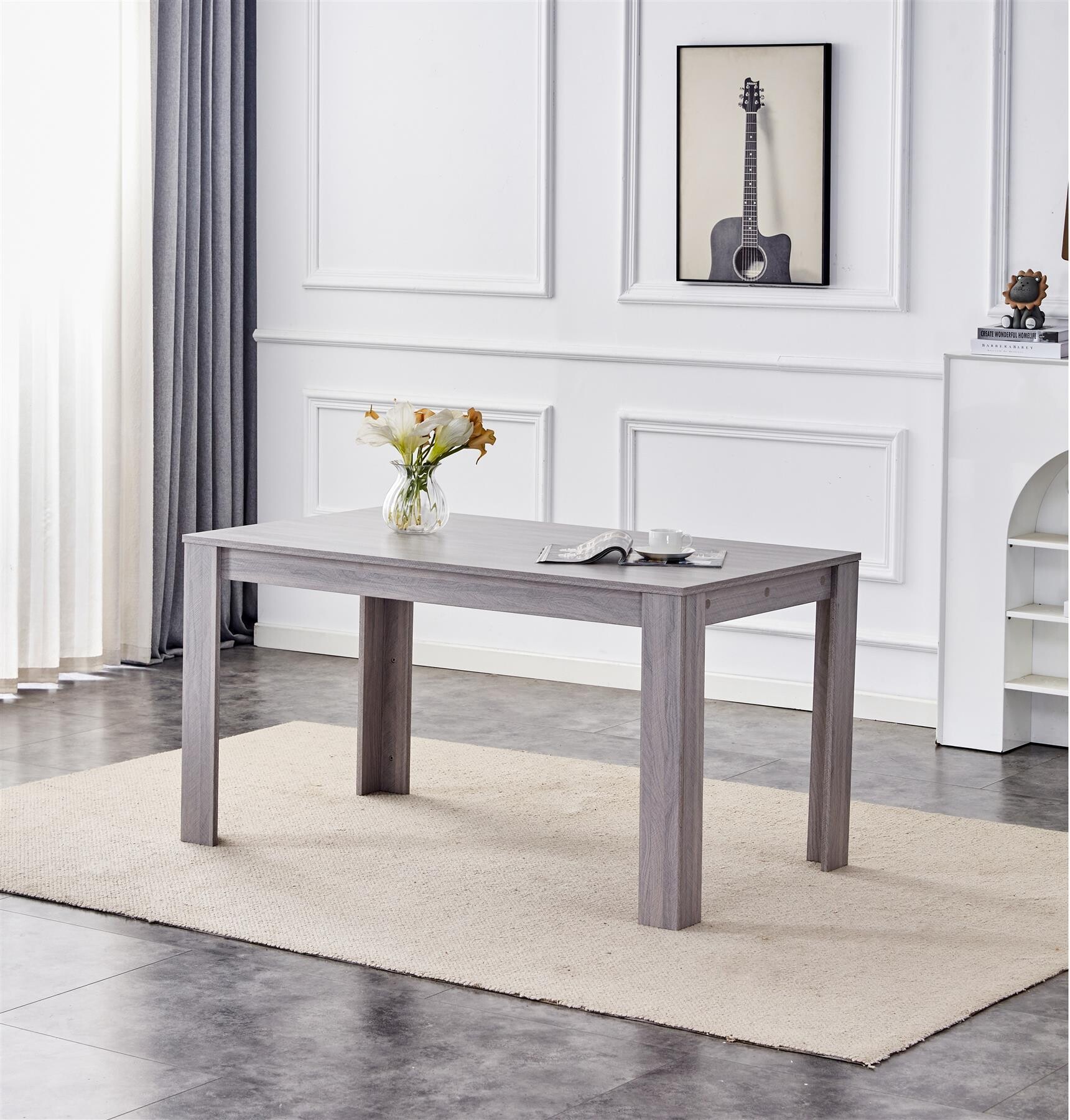Dining Table Grey Wood Kitchen Place for 6 Seats, Dining Table Only ...