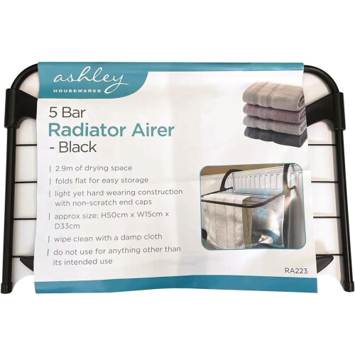 Black 5 Bar Airer Clothes Drying Rack For Radiators
