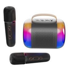 Chronus Mini Karaoke Machine for Kids and Adults, Portable Bluetooth Speaker with 2 Wireless Microphones and LED Color Lights(Black)