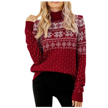 (red, XL) Scyoekwg Christmas Sweaters for Womens Turtle-Neck Christmas Print Recreational Pullover Knitting Sweater Long Sleeve Tops Red L