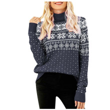 (navy, S (4)) Scyoekwg Christmas Sweaters for Womens Turtle-Neck Christmas Print Recreational Pullover Knitting Sweater Long Sleeve Tops Red L
