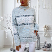 (blue, S, M, L, XL) Forestyashe Womens Tops Dressy Casual Christmas Snowflake Sweater Turtleneck Vintage Holiday Knit Sweater Pullover